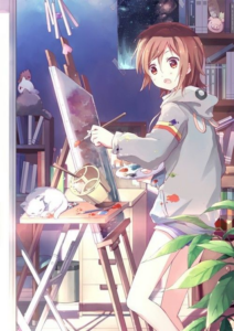 Una chica estilo anime pintando.